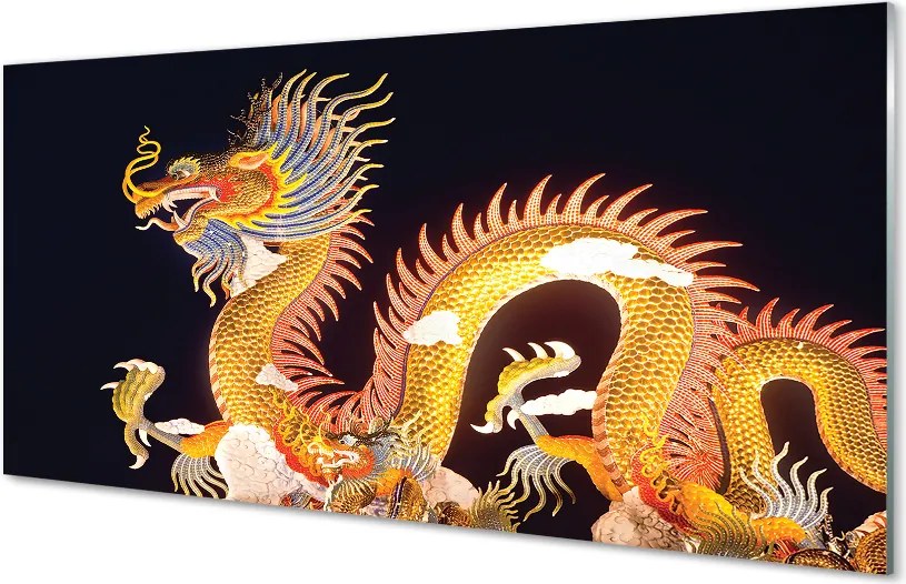 Szklany Panel Złoty Smok Wschodu