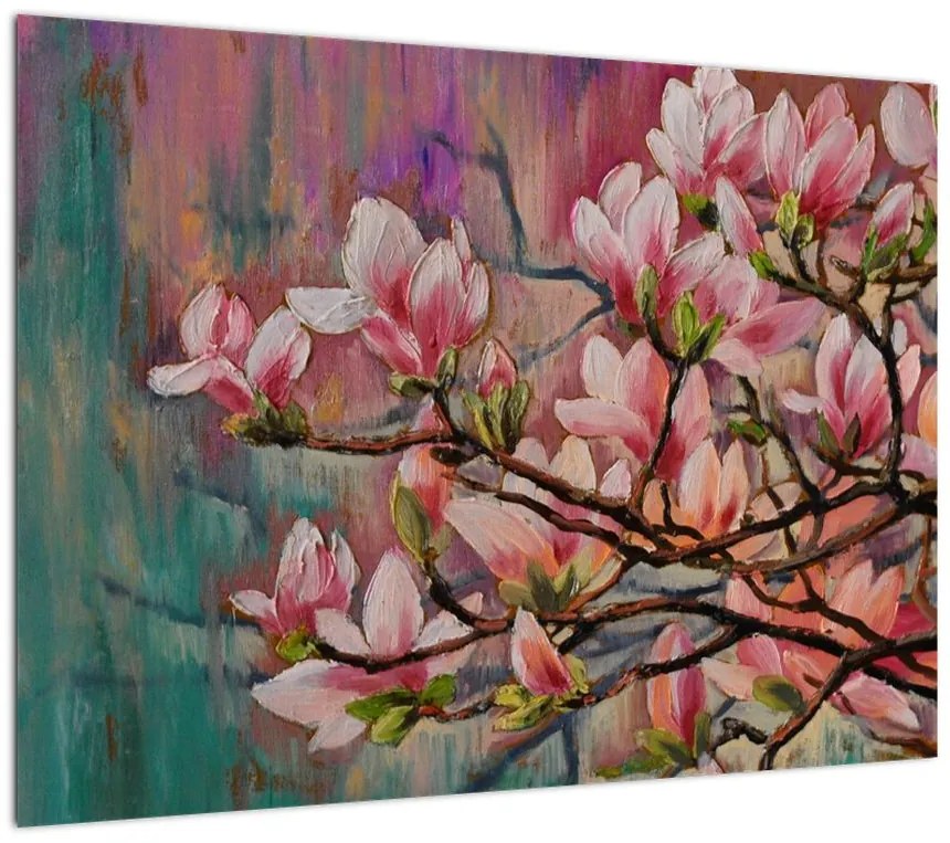 Obraz na szkle - Obraz na szkle olejny, Kwitnąca sakura (70x50 cm)