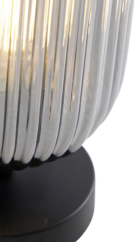 Lampa stołowa art deco czarna z przydymionym szkłem - Banci ArtDeco Oswietlenie wewnetrzne