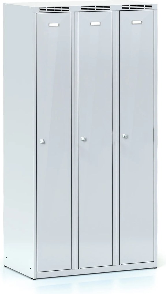 Metalowa szafka ubraniowa S7, 3-drzwiowa, 1800 x 900 x 500 mm, demontaż, zamek obrotowy, drzwi szare