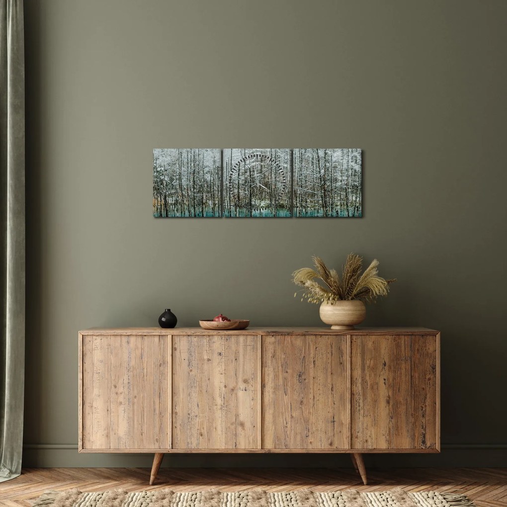 Obraz - Turkusowy staw, Biei, Japonia (z zegarem) (90x30 cm)