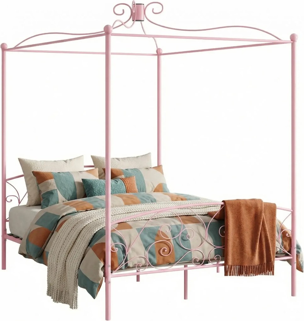 Różowe małżeńskie łóżko rustykalne 160x200 cm N2-K44