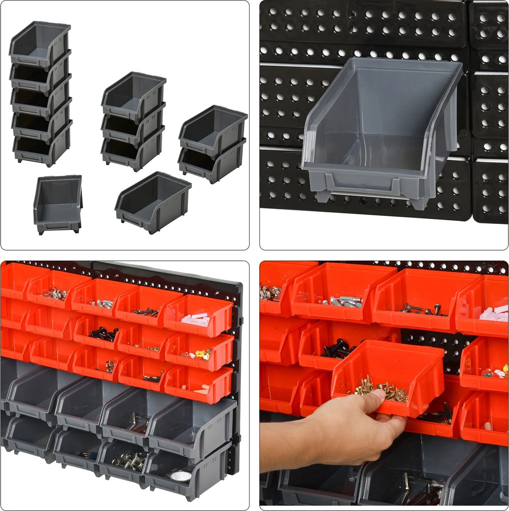 DURHAND Półka magazynowa 30 skrzynek Organizacja warsztatu Czerwony Szary Czarny | Aosom PL