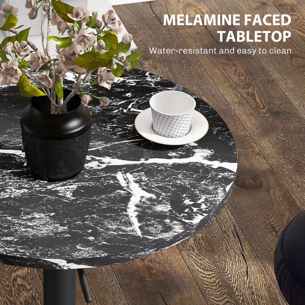 HOMCOM Stół Barowy dla 2 Osób, Regulowany Wysokościowo, Wygląd Marmuru, 60 x 60 x 68-93,5 cm, Czarny