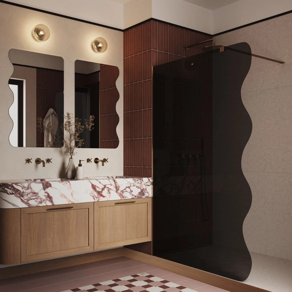 Ścianka prysznicowa Walk in fix szkło czarne falowane 8mm MOLIS Wave Black MASSI | Różne rozmiary : Kolor profili kabiny - chrom / srebrny, Szerokość ścianki - 90 cm , Typ montażu - WALK in FIX (Do ściany)