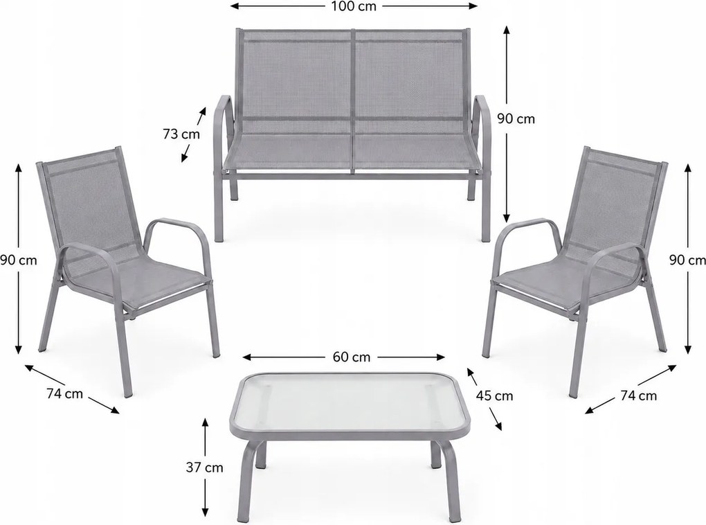 Zestaw mebli ogrodowych Boston 025 - sofa 2-osobowa, 2 fotele, stolik, kolor szary