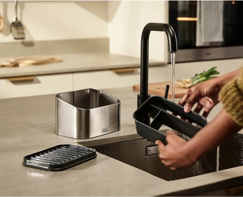 Metalowy stojak na akcesoria do mycia naczyń w kolorze srebra z połyskiem Surface – Joseph Joseph