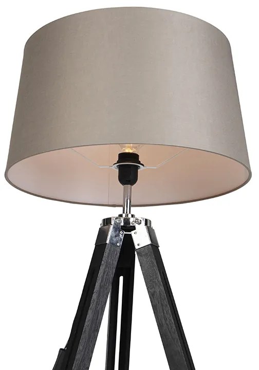 Lampa podłogowa czarna klosz lniany szarobrązowy 45cm - TripodPrzemysłowy Oswietlenie wewnetrzne