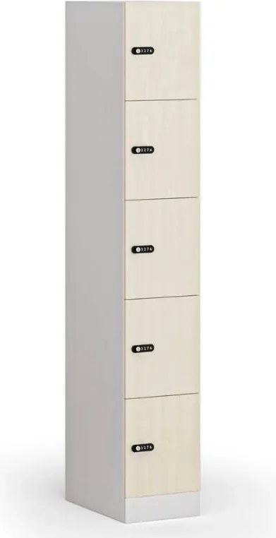 Szafka skrytkowa S1, 5 schowków, 1850 x 300 x 500 mm, zamek mechaniczny z kodem, drzwi laminowane, brzoza