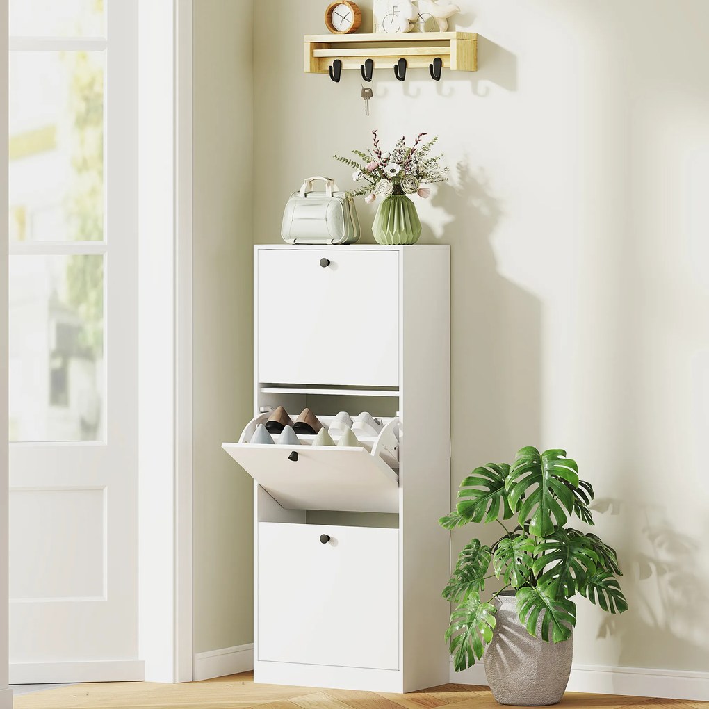 HOMCOM Szafka na Buty, 3 Szuflady, na do 12 Par Butów, Płyta Wiórowa, Biała