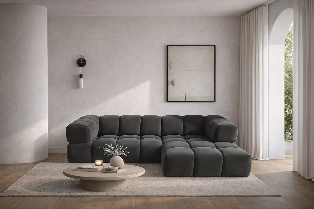 Narożnik w kształcie L Averro, tkanina Bluvel, Czarny, Prawy