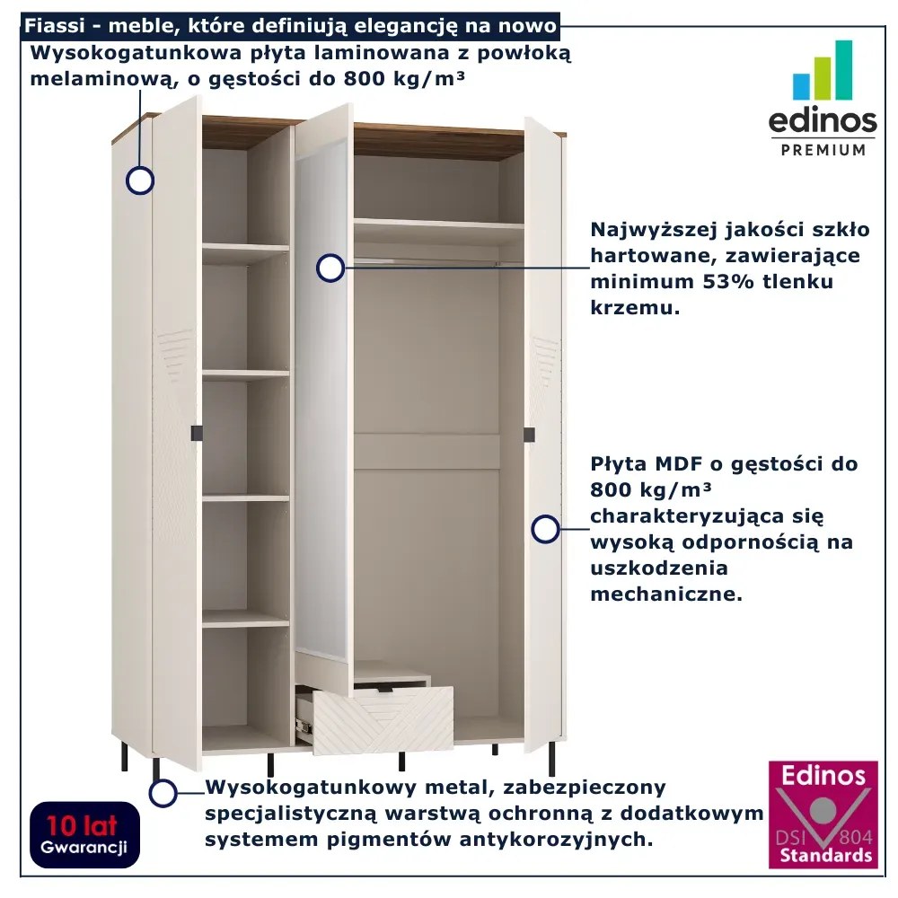 Nowoczesna szafa trzydrzwiowa z lustrem kaszmir + dąb castello C3-L26