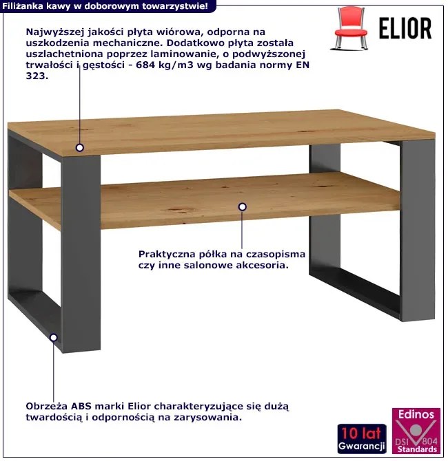 Prostokątny stolik kawowy z półką dąb artisan + antracyt - Renfi 4X