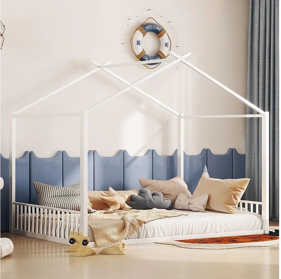 Łóżko dziecięce 140x200 cm z stelażem, metalowe, białe – bez materaca