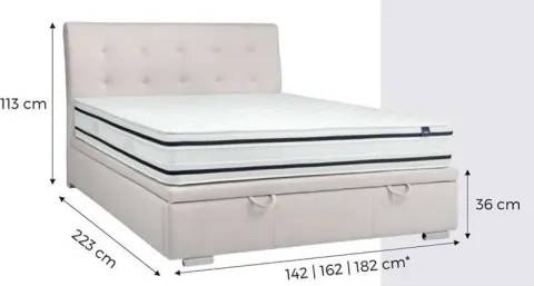Łóżko sypialniane z pikowanym wezgłowiem i pojemnikiem Luxor Slim