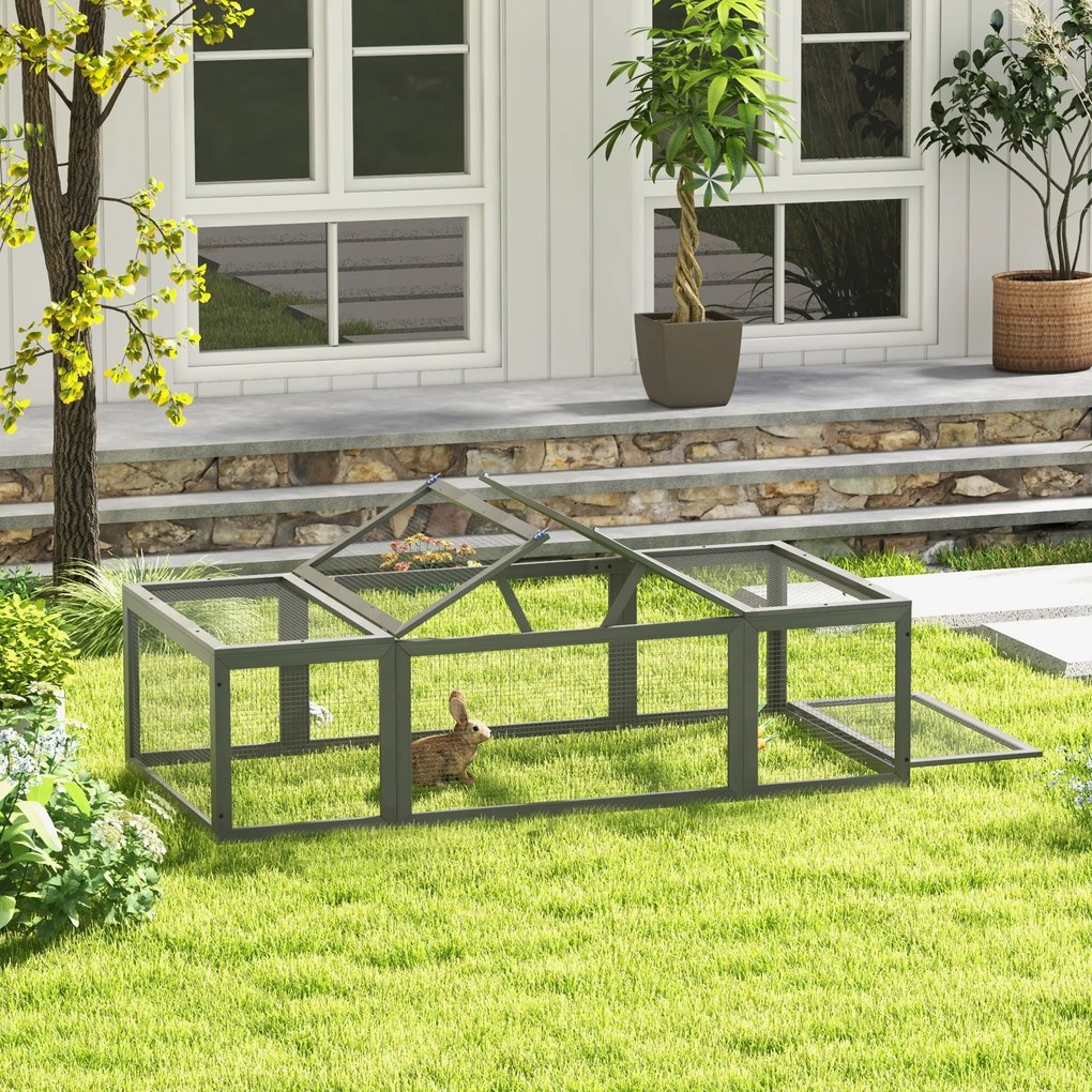 Pawhut Wybieg dla Małych Zwierząt z Otwieranym Dachem Drewno Świerkowe Szary