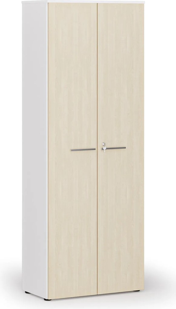 Szafa biurowa z drzwiami PRIMO WHITE, 800 x 420 x 2128 mm, biały/brzoza