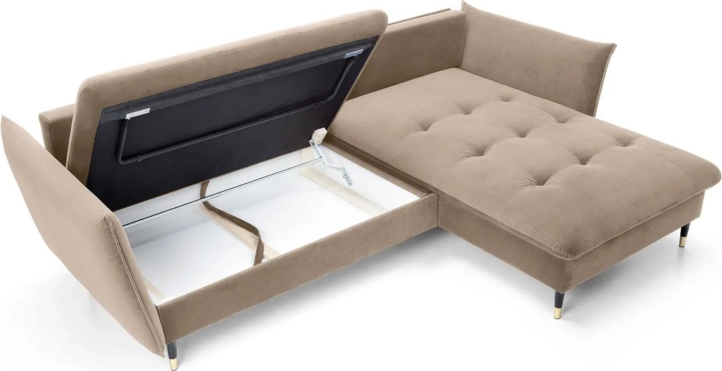 Beżowy welurowy narożnik rozkładany D5-C21