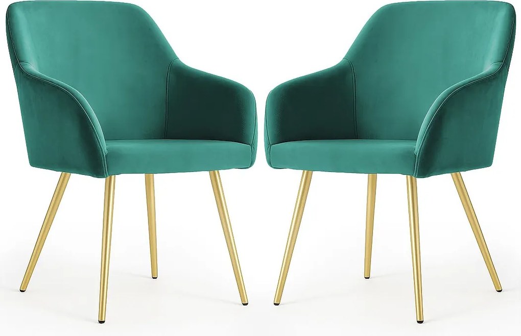 2x Welurowe krzesło tapicerowane gładkie Butelkowa Zieleń ESTELLE Złote nogi