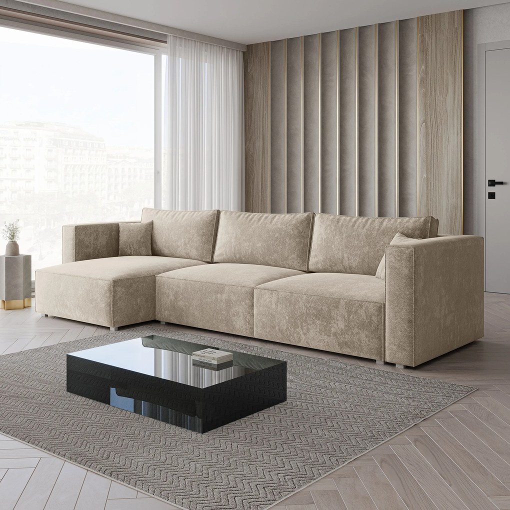 Masseno Narożnik TOLMO z funkcją spania i pojemnikiem na pościel Narozniki L, Rozkładana sofa - Kremowy, LUMO 55