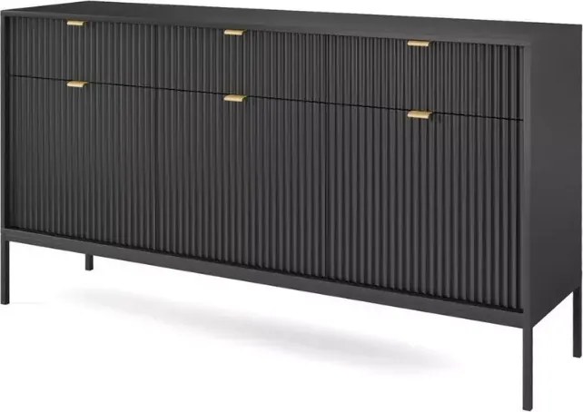 Cubero komoda 3 szuflady 154 cm nowoczesna ryflowany front metalowe nóżki