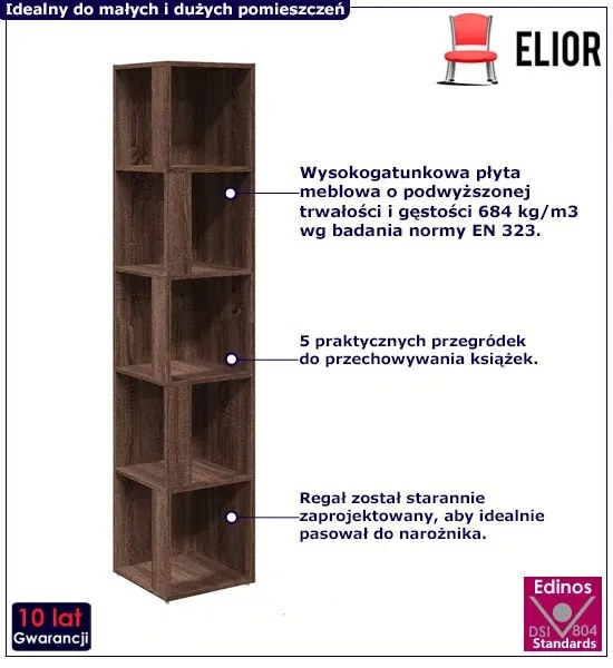 Narożny Wąski Regał Z Półkami Brązowy Dąb P8-F79