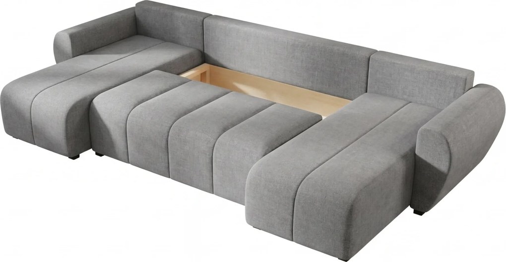 Rozkładana obustronna sofa w kształcie U SEVIO 311x145 cm, szara + 2 poduszki GRATIS