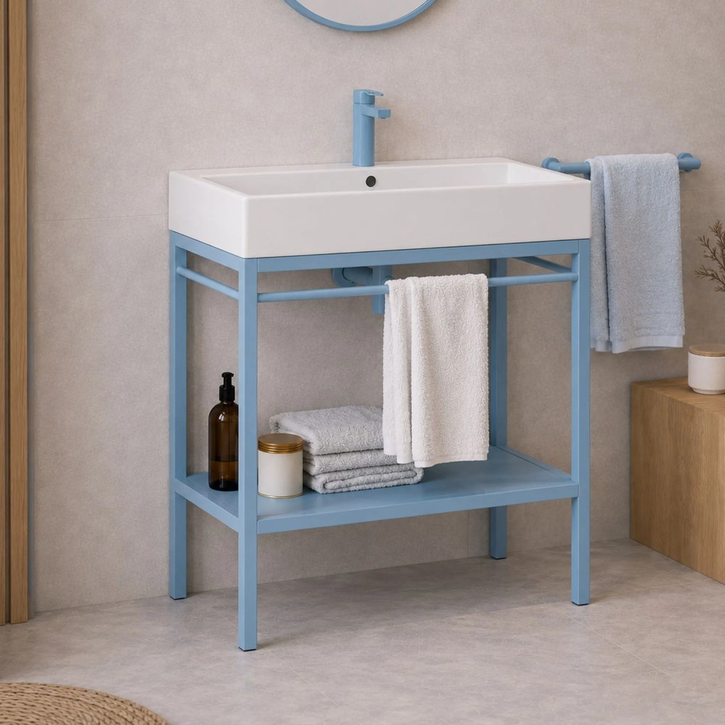 Zestaw umywalka z konglomeratu NAVI 50 x 45 cm + stojąca konsola NAVI Step | Różne kolory | Różne rozmiary : Kolor - Niebieski, Otwory na baterię - Jeden otwór, Rozmiar - 100 x 45 cm