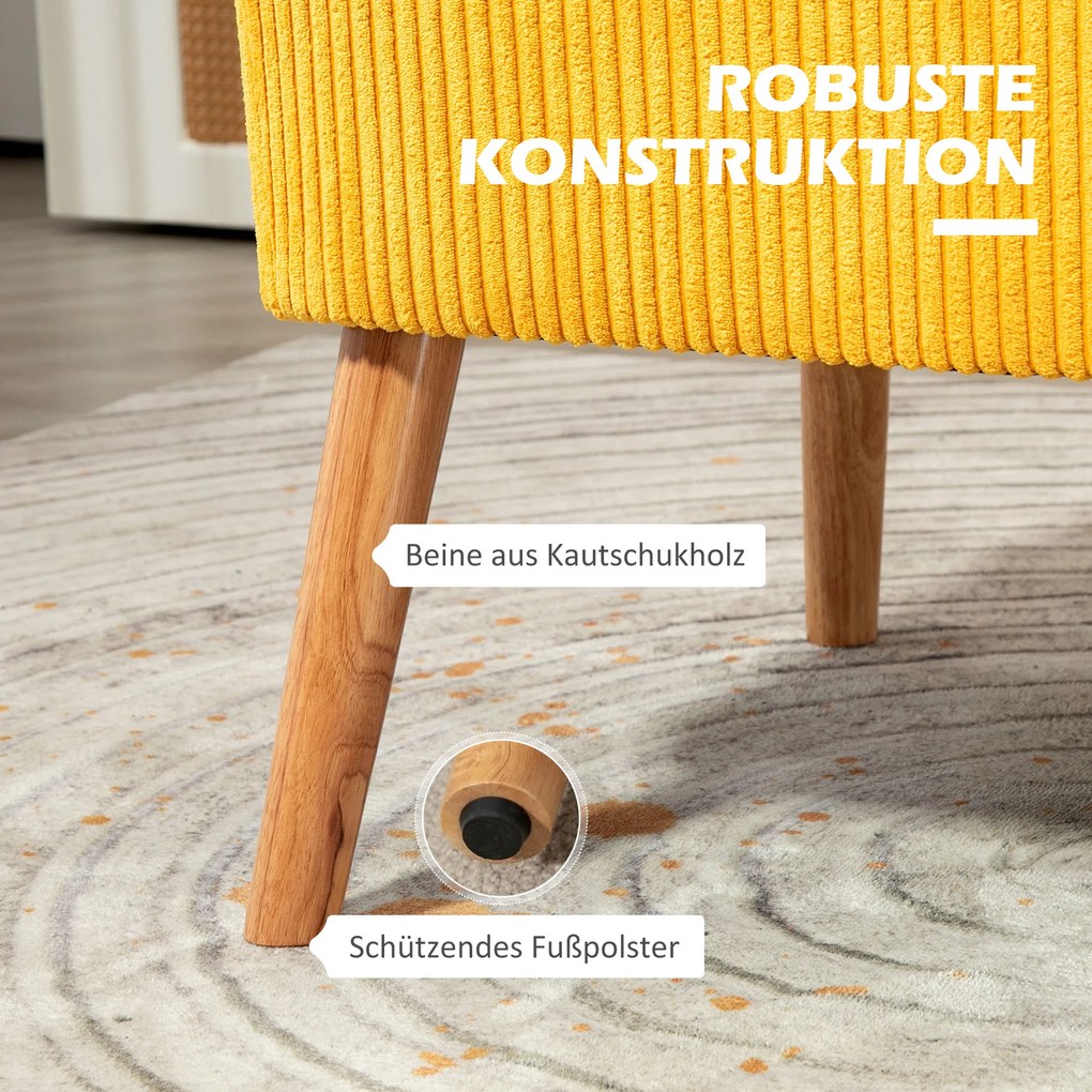 HOMCOM Sofa dwuosobowa, elegancki skandynawski design, solidna rama drewniana, do 150 kg, 117 x 56,5 x 77 cm, Kolor Żółty