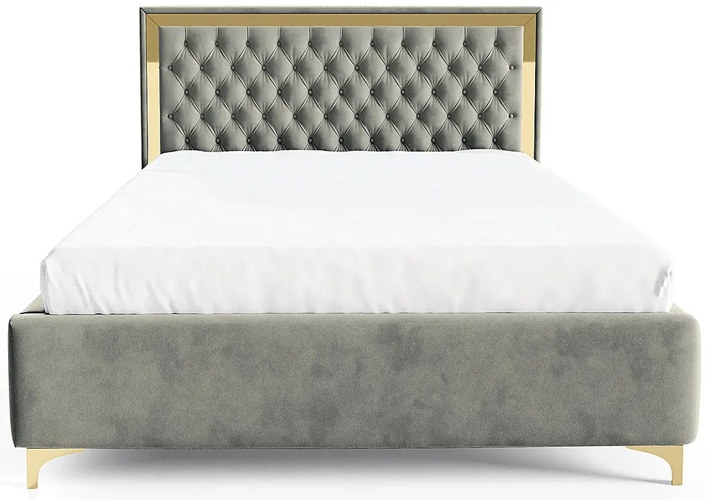 Szare łóżko tapicerowane z pikowanym zagłówkiem N5-G94