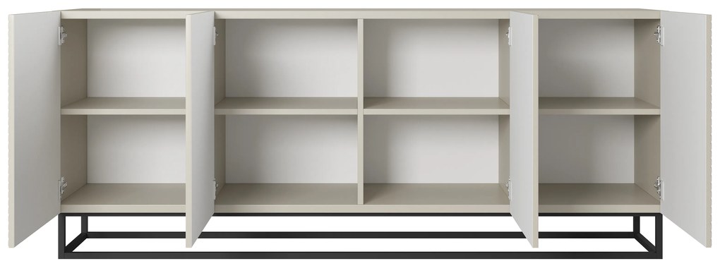Komoda Asha 200 cm z ryflowanym frontem i metalowym, czarnym stelażem - kaszmir