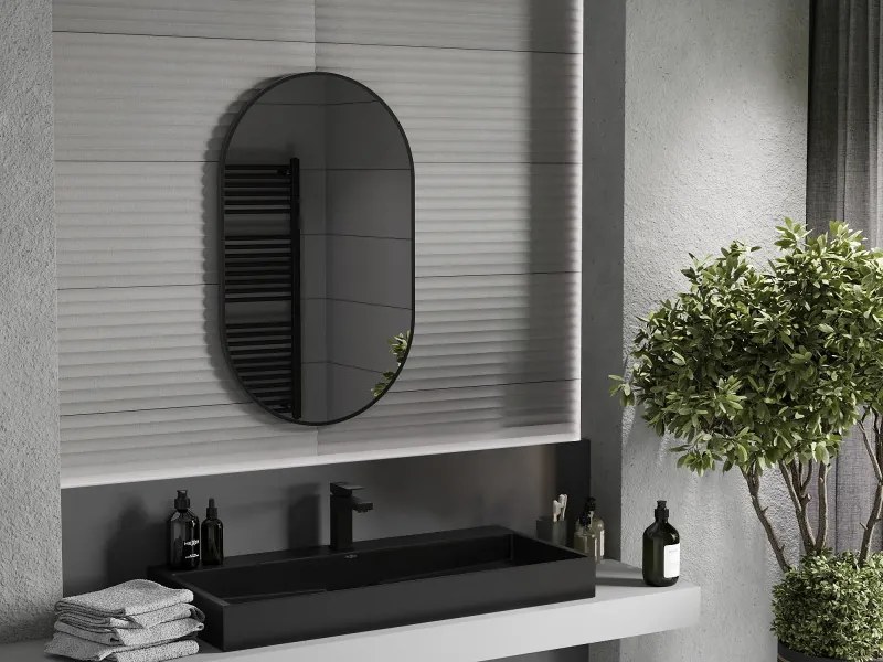 Mexen Loft lustro łazienkowe owalne 90 x 55 cm, rama czarna - 9851-090-055-000-70