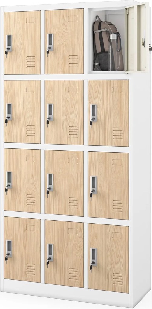 Szafa BHP z 12-skrytkami 90x40x185 cm Eco Design Marcin, biały/dąb sonoma