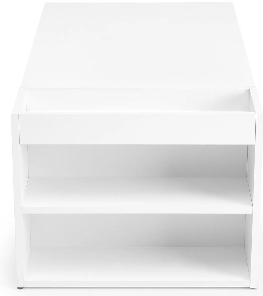 Prostokątna ława z dodatkowymi półkami biała 100/55/42 MURCIA