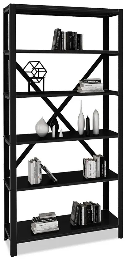 Czarny regał w stylu loft z metalowym stelażem - Alwaro 4X