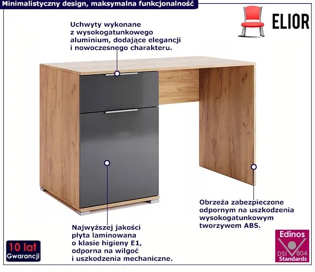 Skandynawskie biurko z szafką dąb craft + lava mat S3-E71