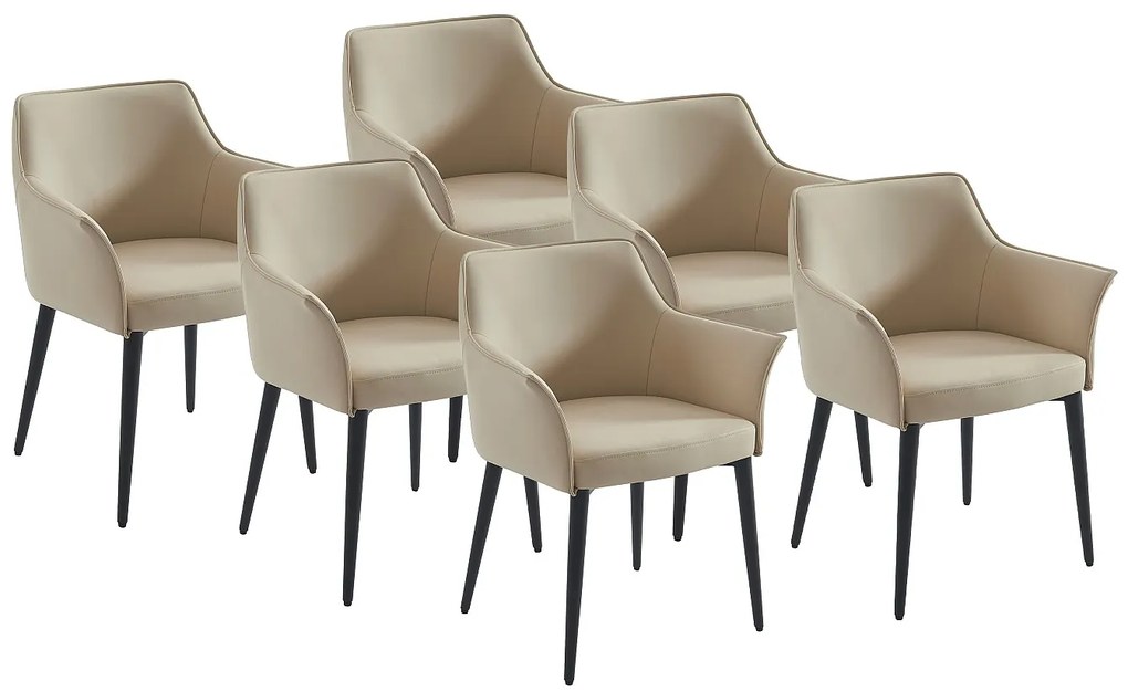 Zestaw 6 krzeseł z podłokietnikami z ekoskóry i czarnego metalu - Beżowy - MIALOV