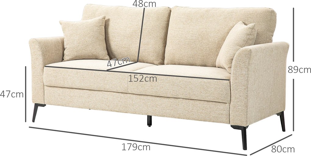 HOMCOM Sofa 2-osobowa z grubą tapicerką, do 360 kg, 179 x 80 x 89 cm, Beżowa
