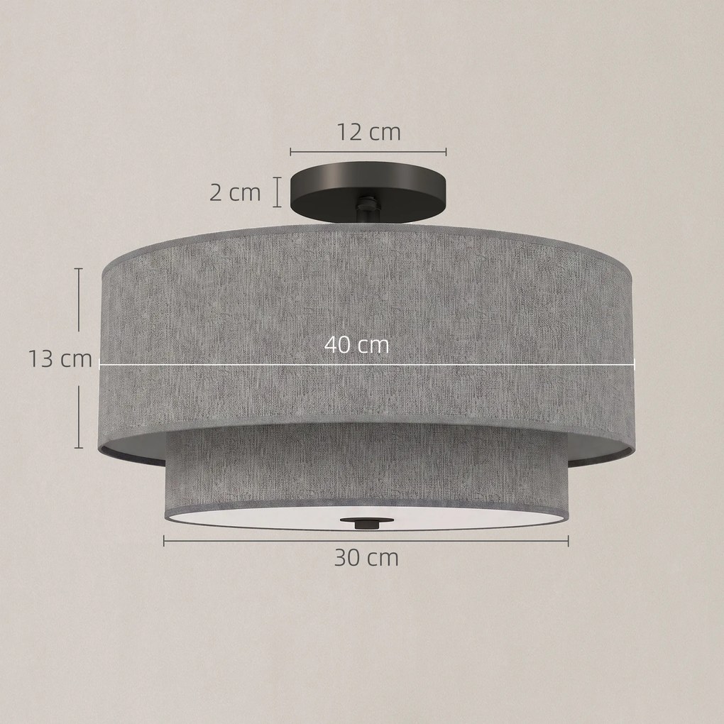 HOMCOM Lampa sufitowa, lampa wisząca z podwójnymi abażurami w lnianym wykończeniu, taupe | Aosom PL