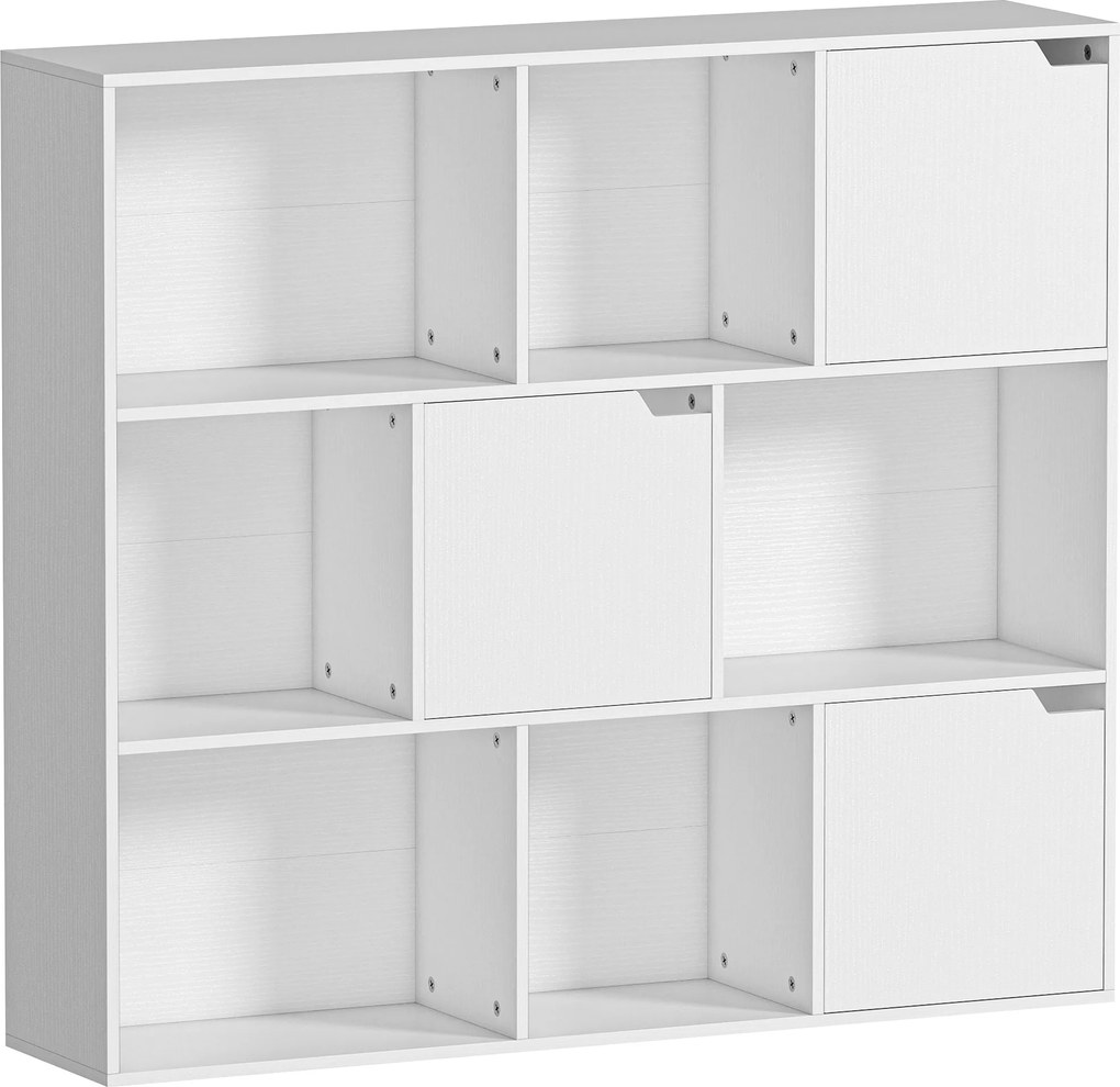 HOMCOM Regał na książki, 9 modułów, 3 drzwi, 6 otwartych półek, do salonu, sypialni, płyta wiórowa, biały
