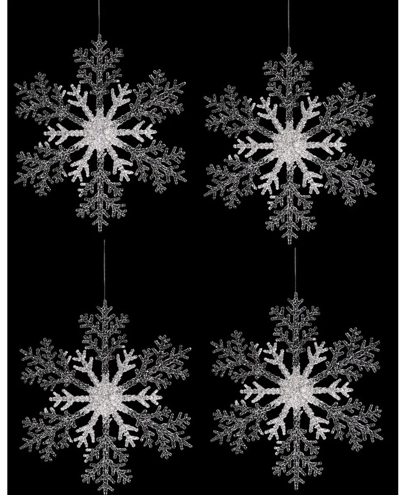 Zestaw dekoracji świątecznych Płatek śniegu, 4 szt., srebrny, 23 x 1 x 26 cm