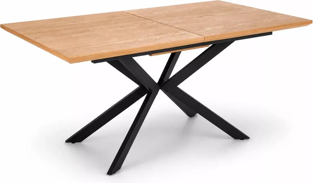 Prostokątny rozkładany stół Olivaro 160-200x90 cm - blat z okleiny naturalnej w kolorze dębu i metalowy czarny stelaż