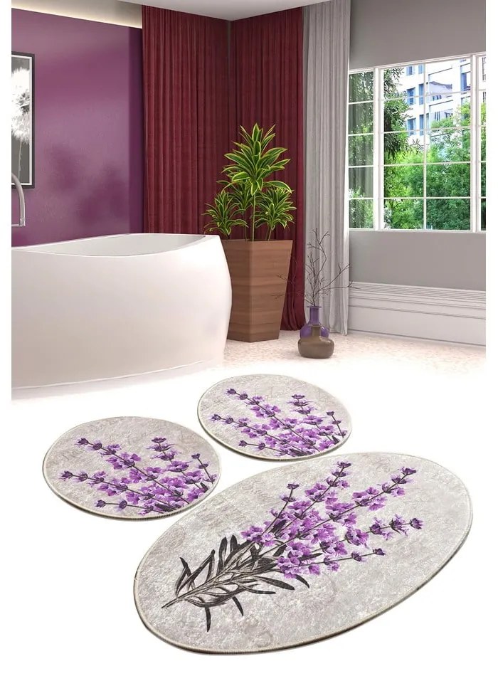 Fioletowo-beżowe dywaniki łazienkowe zestaw 3 szt. 60x100 cm Lavender – Foutastic