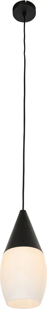 Nowoczesna lampa wisząca czarna z opalowym szkłem - Drop