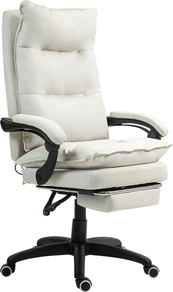 Vinsetto Krzesło Biurowe z Masażem, Fotel do Pracy z Funkcją Masażu, Regulowany Ergonomiczny Fotel Obrotowy, Nylon, Kremowy