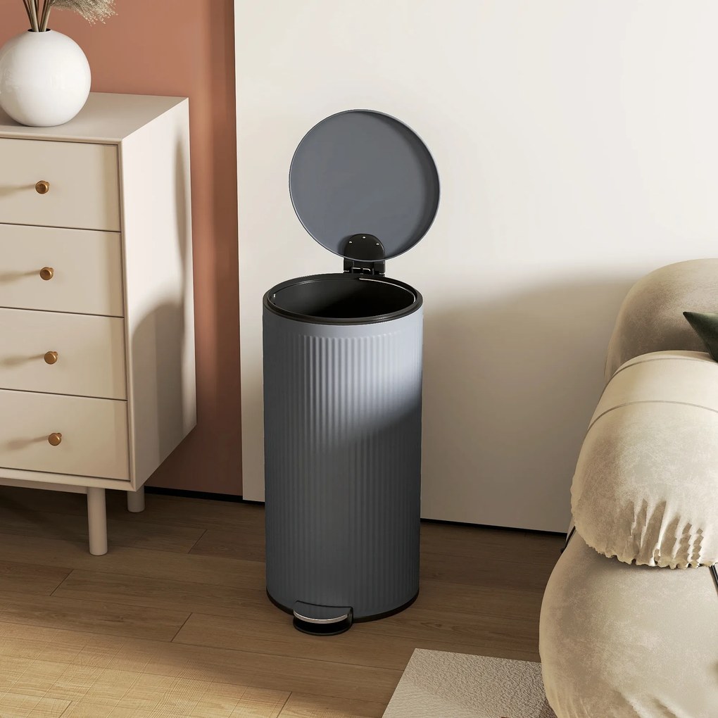 HOMCOM Kosz na śmieci 30 l z pedałem i miękką pokrywą, wkład metalowy, czarny, 36 x 30 x 60,5 cm