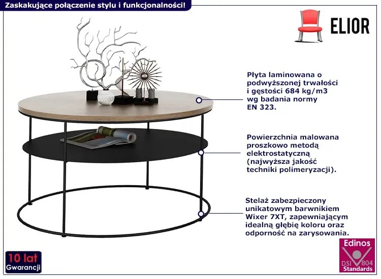 Okrągły stolik kawowy w stylu loft dąb lancelot - Karolis 4X