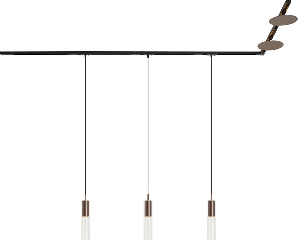 Nowoczesny system szynowy czarny z 3 lampami wiszącymi i 2 lampami sufitowymi brązowy 1-fazowy - Iconic Lloyd Pulley
