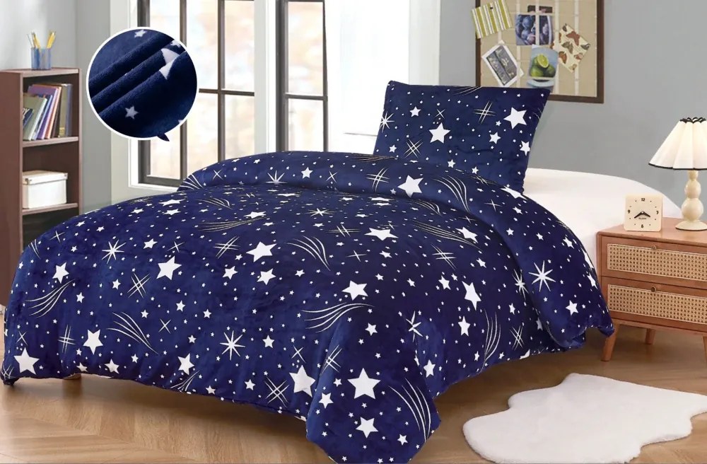 PrzytulneMieszkanie.pl PrzytulneMieszkanie.pl Pościel z mikropluszu NIGHT SKY ciemnoniebieska Rozmiar pościeli: 70 x 90 cm | 140 x 200 cm