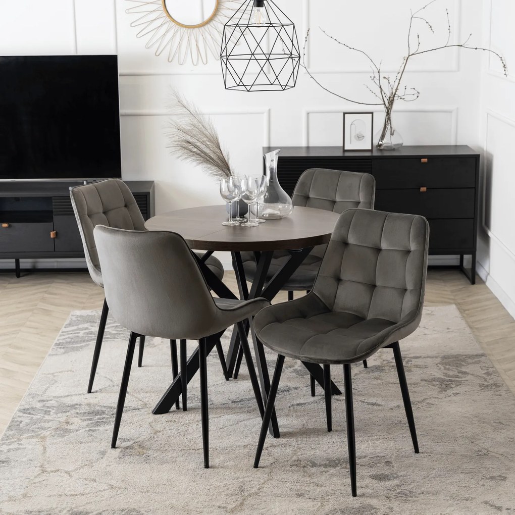 Stół Okrągły Rozkładany DORIAN 80-160 cm Orzech/Czarny Nowoczesny Loft